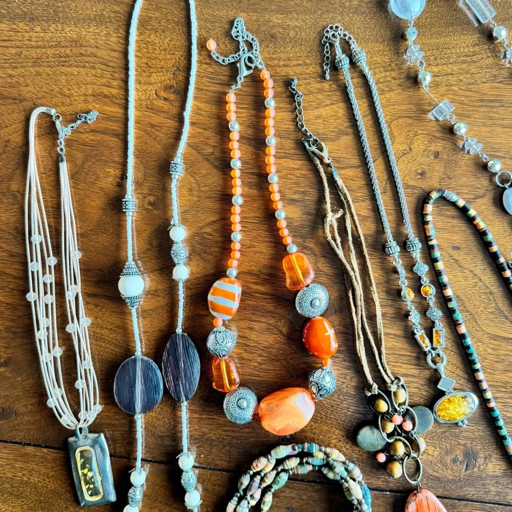 Necklace Set Lot Bundle Fun Glam Dressy Orange Silver Brown Beads Dressy Deal B - Picture 4 of 15